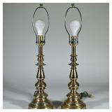 (2pc) PAIR BRASS LAMPS | Pair of turned brass lamps Dimensions: h. 27.5 x dia. 6.75 in