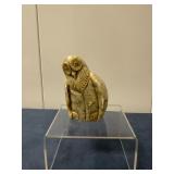 Inuit Figurine - Owl Perched | Stone carving of an owl perched. Soapstone carving Signed by artist: 