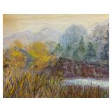 Nancy G. Toepfer (American, 1932-2024) | Landscape scene depicting a body of water surrounded by tal