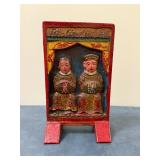 Chinese Wood Carved Figurines | Chinese wood carved polychrome painted figurines, likely depicted in