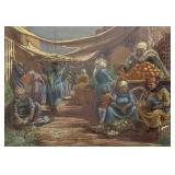 Unknown Artist, Oil Painting - "Market" | Cultural scene of a market, possibly in the Middle East or