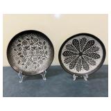 (2pc) Stefan Kniat (Polish, 1914-1990) Ceramic Pottery - "Owls" | Black and white ceramic pottery pl