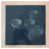 Joop Vegter (Danish, 1931-2017) Mezzotint - "Bowls & Mug at Twilight" | Darkened kitchen table with 