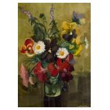 Unknown Artist (Russian, 1950s-) Watercolor - "Flowers" | Still life painting of a bouquet of red an