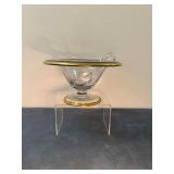 (2pc) Glass Serving Bowl with Gold Trim | Vintage glass serving bowl with a matching ladle, featurin