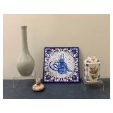 (3pc) Ceramic Pottery - Japanese, Iznik, Delft | Various types of ceramic pottery, including vases a