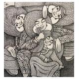 Hassan El-Shark (Egyptian, 1949-2022) Print - "Combing Out the Lice" | Black and white drawing of th