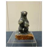 Inuit Figurine - Bear (Dark Stone) | Stone carving of a bear on hind legs (dark stone). Soapstone ca