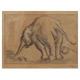 After Rembrandt Van Rjin (Dutch, 1606-1669) - "An Elephant" | Black and white sketch of the posterio