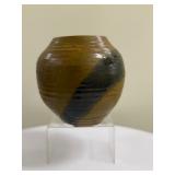 Studio Pottery - Drip Glaze Style Vase | Studio pottery vase with a brown glaze, accented by a dark,