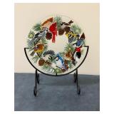 (2pc) Glass Dinner Plate - "Festive Birds" | Vintage (1998-2002) "Festive Birds" by Peggy Karr glass
