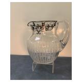 Glass Pitcher with Silver Trim | Antique (1920s) glass pitcher with silver overlay trim (likely ster