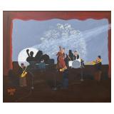 Unknown Artist, Oil Painting - "Jazz Band" | American folk art-inspired scene depicting a jazz band 