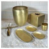 (7pc) Gold Toned Hammered Metal Bathroom Accessories | Including Kleenex cover, wastepaper basket, t