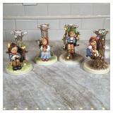 (4pc) Tree-trunk Hummel Figurines | Dimensions: h. 6.75 in
