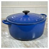 LE CREUSET BLUE #28 | Dimensions: h. 7.5 x w. 14.5 in (over handles)