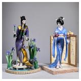 (2pc) MANABU SAITO FRANKLIN MINT PORCELAIN FIGURINES | Including Ayame Princess of the Iris Blossom 
