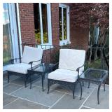 (4pc) Brown Jordan Patio Chairs & Tables | Including two arm chairs and two tables with glass tops. 