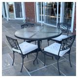 (5pc) BROWN JORDAN OUTDOOR DINING SET | Appearing to be made of cast aluminum. Includes four chairs 