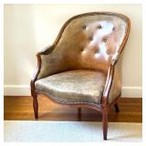 Vinyl Barrel-Back Accent Chair | Nail head trim along arms and seat edge. - h. 36 x w. 30 x d. 30 in