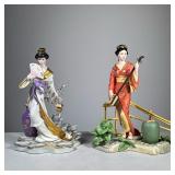 (2pc) PORCELAIN FIGURES "MICHIKO" & "AKEMI" BY MANABU SAITO FOR FRANKLIN MINT | Pair of porcelain fi