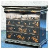 CHINESE LACQUERED DRESSER | Having applied nature & animal scenes with large top drawer over 3 split
