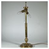 Double Socket Brass Table Lamp | Vintage lamp with two pull chains and ribbed round base - h. 25 x d