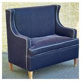 CORDUROY LOVE SEAT/SETTEE | Blue corduroy upholstered love seat - h. 38.5 x w. 40 x d. 23.5 in