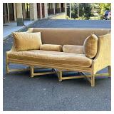 DENNIS & LEEN SOFA *NEEDS WORK* | Champagne upholstered sofa on a carved wood base, base was preivio