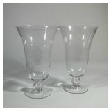 (2pc) Matching Pair Tall Glass Wide Mouth Vases | Possibly hand blown fluted vases. Dimensions: h. 1