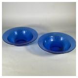 (2pc) Glass Serving Bowls | Set of two blue glass serving bowls. - h. 3.5 x dia. 13 in