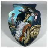 NATIVE AMERICAN ARROWHEAD PAINTING | Carved wood arrowhead painted with bald eagle and Native Americ