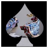 (2pc) Blue & White Chinese Pottery | Includes: teapot with wicker handle and decorated with dragon m