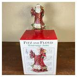 FITZ & FLOYD SANTA | Renaissance Santa, 2004, with working music box, Deck the Halls and original bo
