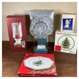 CHRISTMAS DECOR LOT | Six Vintage Christmas items in boxes including:; Spode Christmas Tree Salad Bo