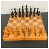 VINTAGE CHESS SET | Great looking MCM Chess pieces with their folding travel box board. Both board a