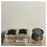 ART DECO & CAPSTAN INKWELLS | 1. A Double Inkwell with Bakelite sliding covers marked “Paragon” “Fra