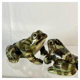 BRUSH McCOY FROGS | Vintage ceramic frogs with hand-painted camouflage-style glaze in mottled greens