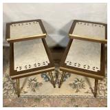 MID CENTURY TABLES | Pair of 60’s MCM Tiered End Tables with brown abstract design on a faux marble 