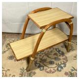 MCM RATTAN TABLE | Mid Century Modern Rattan Bamboo two tier side table with blonde laminated top. D