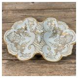 ORNATE PORCELAIN DOUBLE DISH | Vintage Rococo Revival style Bonbon or Sweetmeats dish. Marked on und