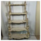VICTORIAN ETEGERE | 19th C five shelf tiered etagere or whatnot, painted off white with a gold rub. 