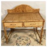BAMBOO DESK | Vintage Bamboo and Wicker Writing Desk with two drawers. Dimensions: h. 38” x w. 20” x