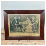 CURRIER & IVES THE WASHINGTON FAMILY | Antique 19th C. C & I colored lithograph showing Washington a