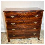 ANTIQUE CHIPPENDALE CHEST | Antique 1810 Chest with original flame mahogany veneer on drawers, brass