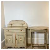COTTAGE WASHSTAND & TABLE | Victorian 19th Century Cottage Pine Washstand & Table (27.5”wide) with d