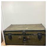 WW II FOOT LOCKER | Vintage U. S. Army Foot Locker and Storage Trunk. Metal bracing and locks over o