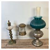 ANTIQUE LAMP LOT | 3 Piece Antique Lamp Lot Includes: 1. Vintage Brass Ship’s Lamp (Had been electri