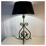 CAST IRON SCROLL LAMP | Vintage Tripod footed base with scrolls and Acanthus leaves with serrated ed