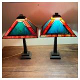 PR. DALE TIFFANY LAMPS | Two Leaded Glass shade lamps. Bases are metal with a bronze tone. Shades ha